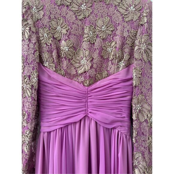 Vintage Nolan Miller Chiffon Lace Sequin Bodice Evening Dress Purple Women's XS - Picture 5 of 6